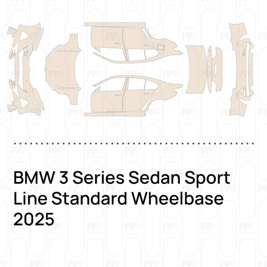 Pre-cut PPF pattern set for the BMW 3 Series Sedan Sport Line Standard Wheelbase 2025.