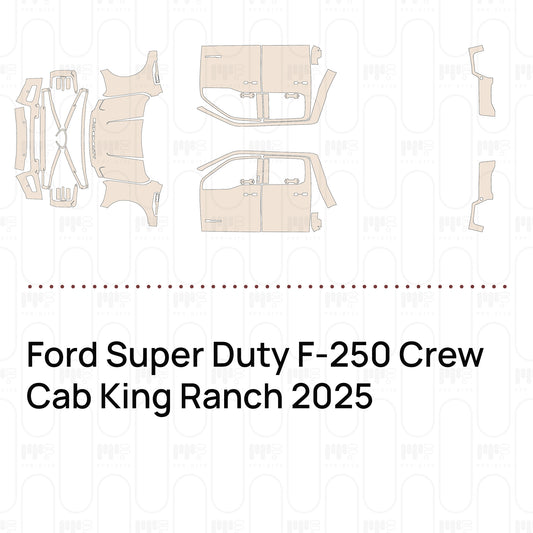 Pre-cut PPF pattern set for the Ford Super Duty F-250 Crew Cab King Ranch 2025: outlines of every film piece in the kit.