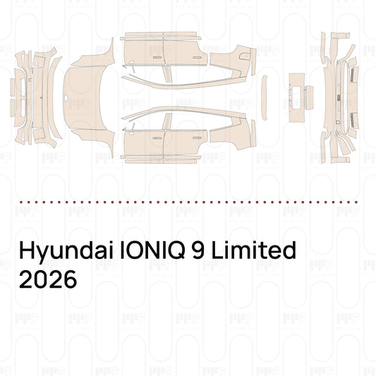 Pre-cut PPF pattern set for the Hyundai IONIQ 9 Limited 2026: outlines of every film piece in the kit.
