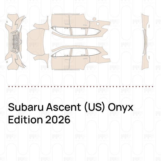 Pre-cut PPF pattern set for the Subaru Ascent US Onyx Edition 2026: outlines of every film piece in the kit.