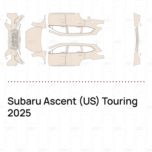 Pre-cut PPF pattern set for the Subaru Ascent US Touring 2025: outlines of every film piece in the kit.