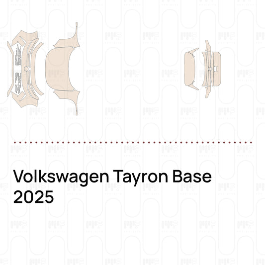 Pre-cut PPF pattern set for the Volkswagen Tayron Base 2025: outlines of every film piece in the kit.