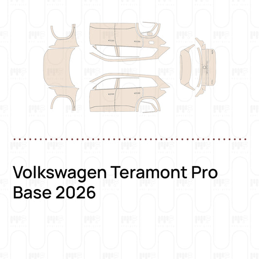 Pre-cut PPF pattern set for the Volkswagen Teramont Pro Base 2026: outlines of every film piece in the kit.