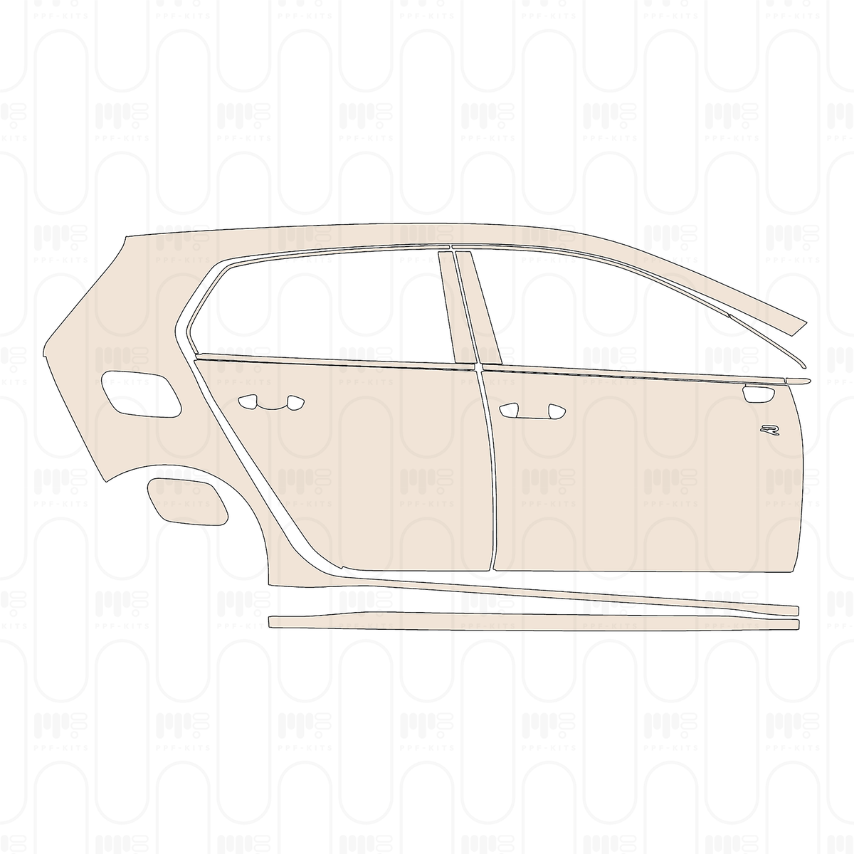 (right) Door+Side Skirt+Rear Fender with "R" Emblem on front door