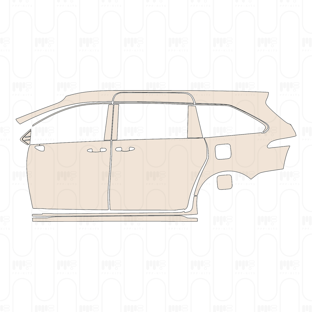 Pre-cut PPF pattern: Left Door + Side Skirt + Rear Fender - Toyota