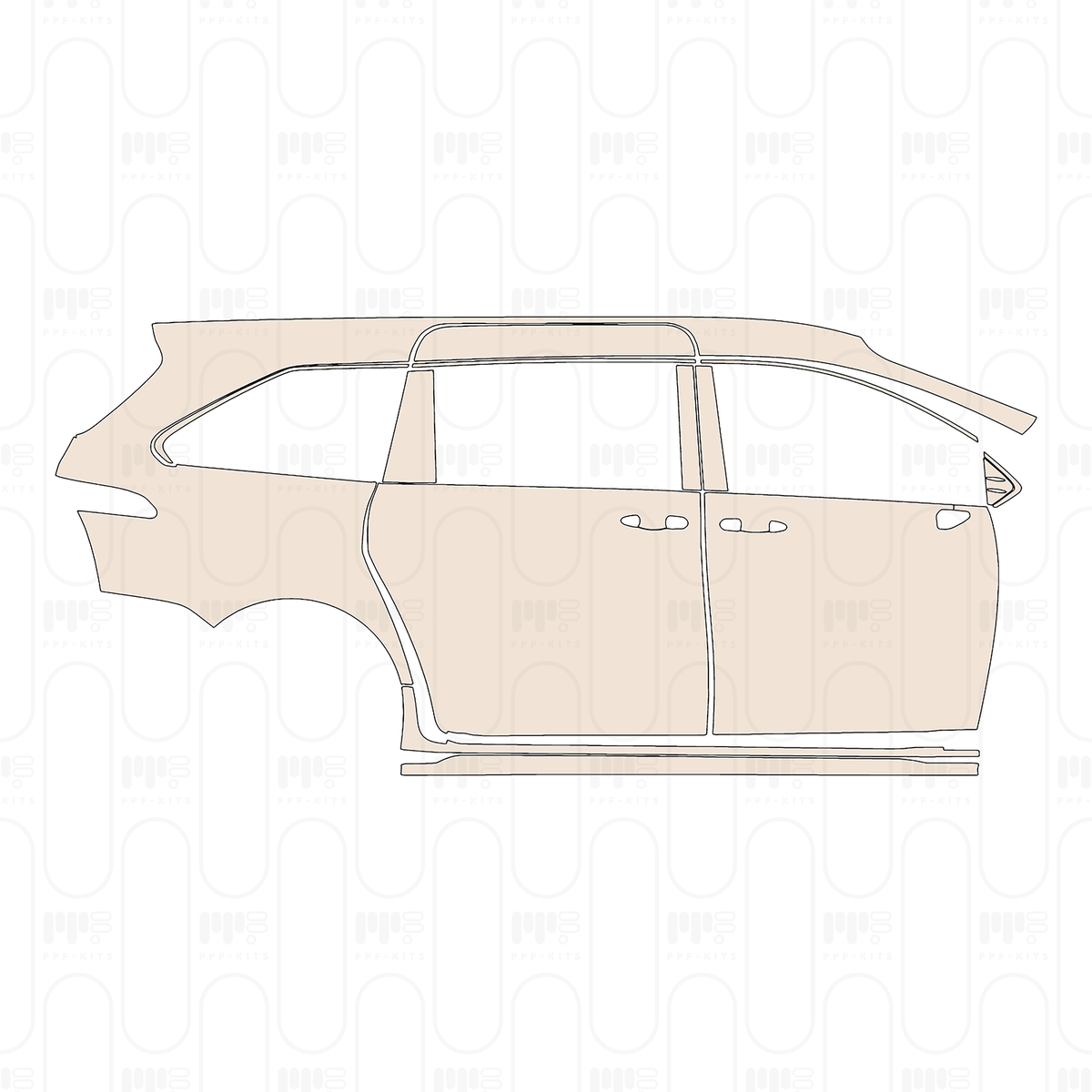 Pre-cut PPF pattern: Right Door + Side Skirt + Rear Fender - Toyota