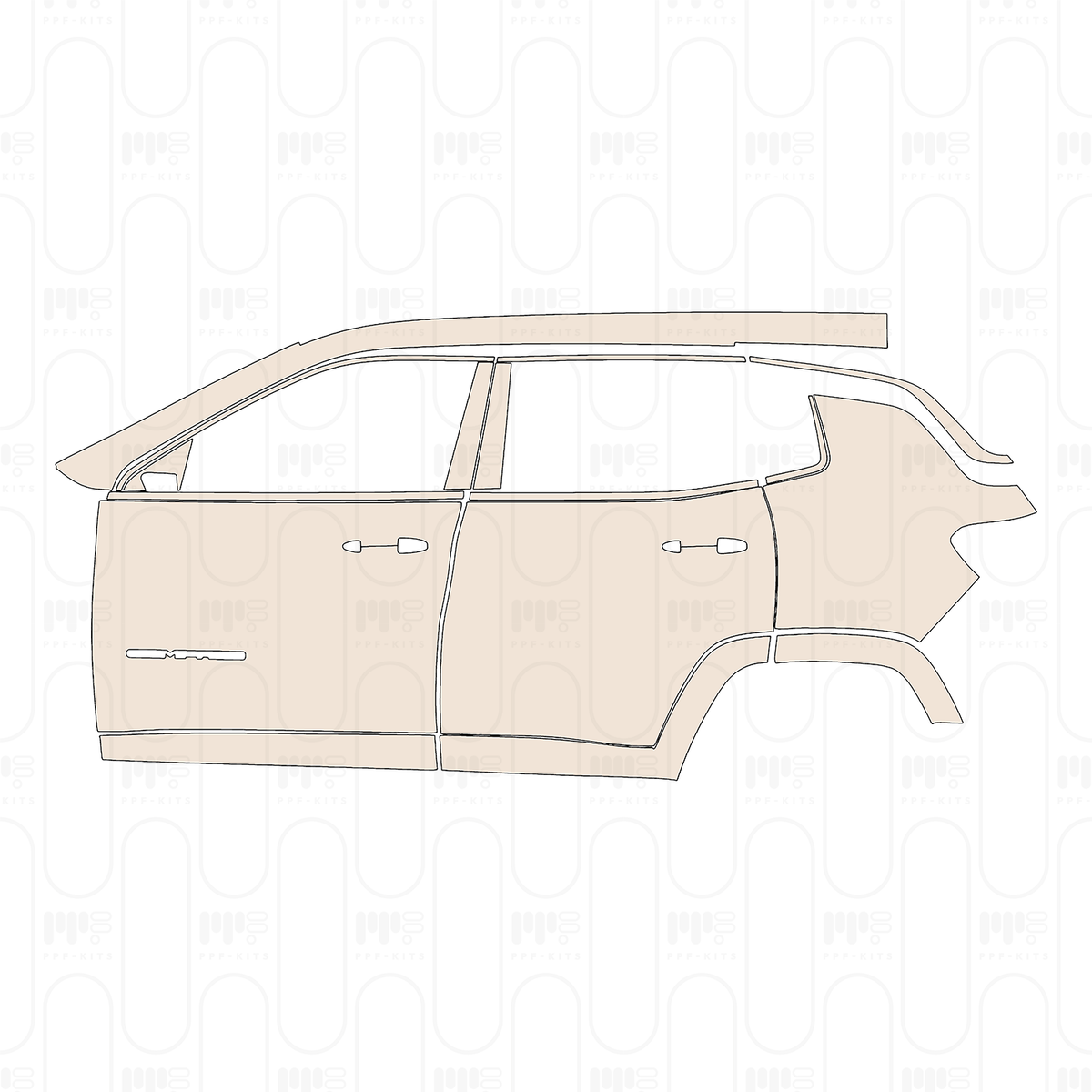 Pre-cut PPF pattern: Left Door + Rear Fender + Side Skirt - Jeep
